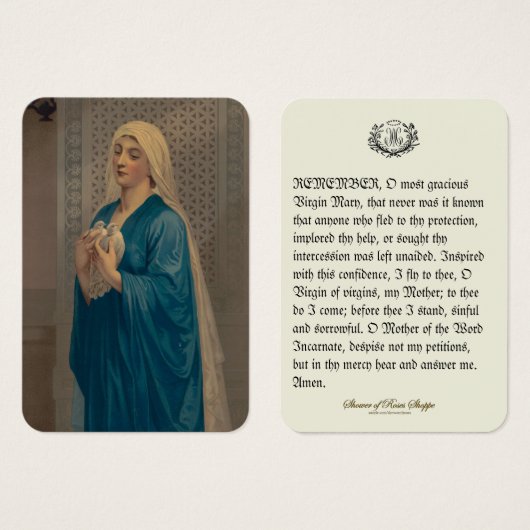 Maagd Mary Memorare Prayer zonder blote ogen Visitekaartje (Voorkant /achterkant)
