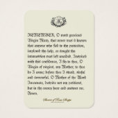 Maagd Mary Memorare Prayer zonder blote ogen Visitekaartje (Achterkant)