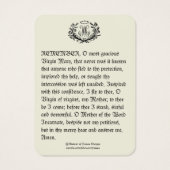 Maagd Mary Memorare Prayer zonder blote ogen Visitekaartje (Achterkant)