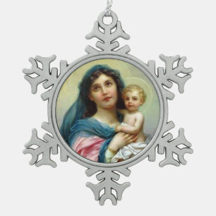 Maagd Mary Moeder Baby Jesus zonder blote maagd Tin Sneeuwvlok Ornament