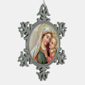 Maagd Mary Moeder Baby Jesus zonder blote maagd Tin Sneeuwvlok Ornament (Links)