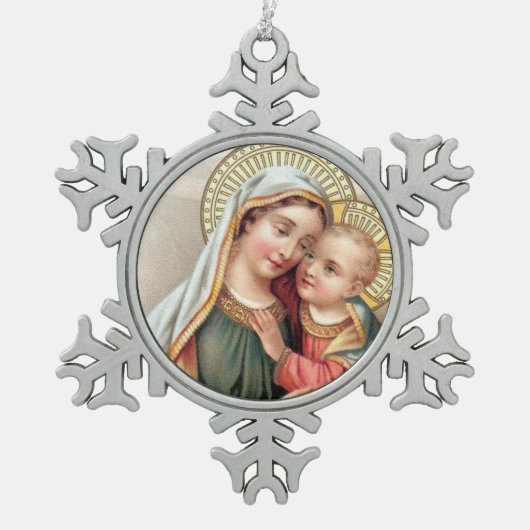 Maagd Mary Moeder Baby Jesus zonder blote maagd Tin Sneeuwvlok Ornament (Voorkant)