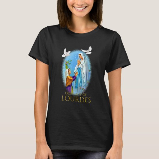 Maagd Mary of Lourdes, onze Christelijke dame T-shirt (Voorkant)