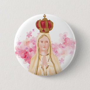 Maagd Mary - Onze Vrouw van Fatima - Christelijke Ronde Button 5,7 Cm