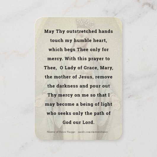 Maagd Mary Our Lady of Grace katholieke gebegeerte Plaatskaartje (Achterkant)