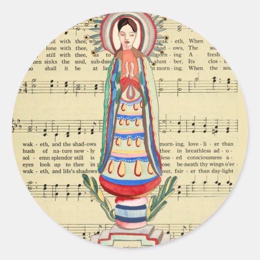 Maagd Mary Our Lady of Light Folk art Ronde Sticker (Voorkant)