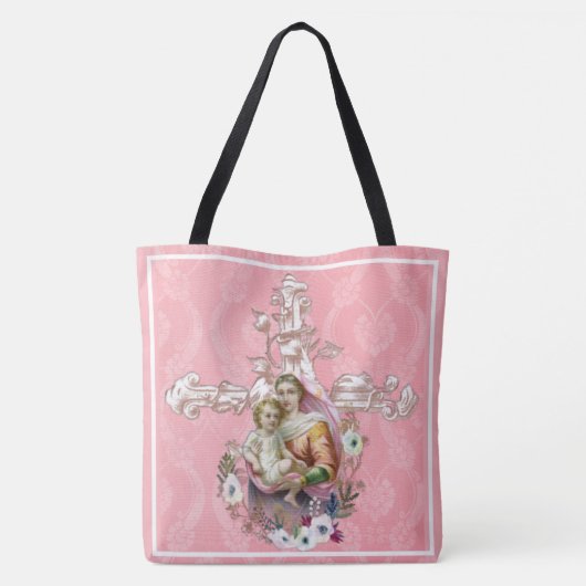 Maagd Mary Religieuze Jesus Cross, zonder blote og Tote Bag (Achterkant)
