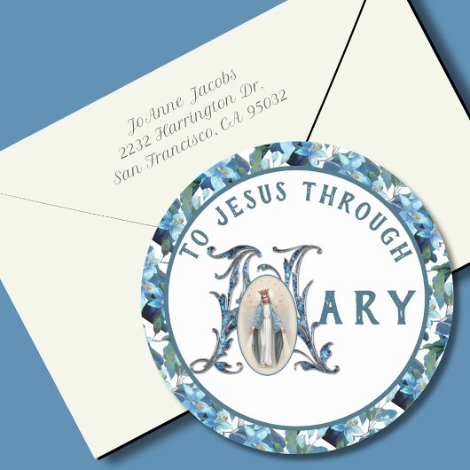 Maagd Mary Religieuze Katholieke Jezus Kruis Klass Ronde Sticker