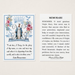 Maagd Mary Religieuze Katholieke Memorare Prayer Visitekaartje