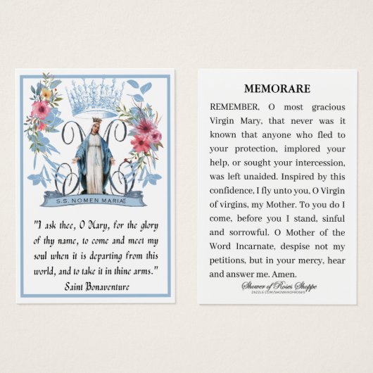 Maagd Mary Religieuze Katholieke Memorare Prayer Visitekaartje (Voorkant /achterkant)