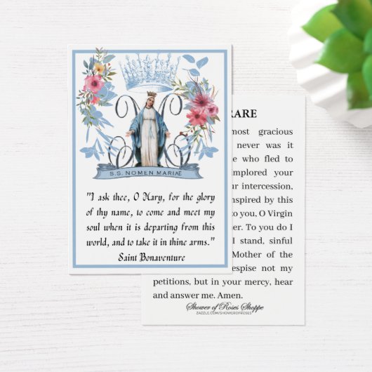 Maagd Mary Religieuze Katholieke Memorare Prayer Visitekaartje (Bureau)