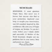 Maagd Mary Religieuze Katholieke Memorare Prayer Visitekaartje (Achterkant)