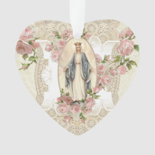 Maagd Mary Religieuze Rozen Lace Ornament