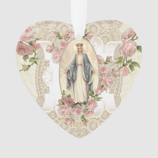 Maagd Mary Religieuze Rozen Lace Ornament (voorkant)