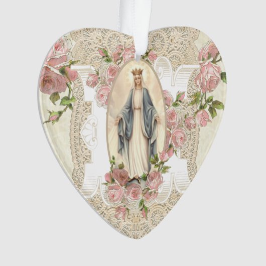 Maagd Mary Religieuze Rozen Lace Ornament (voorkant)