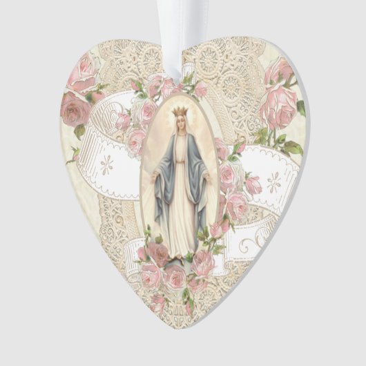 Maagd Mary Religieuze  Rozen Lace Ornament (voorkant)