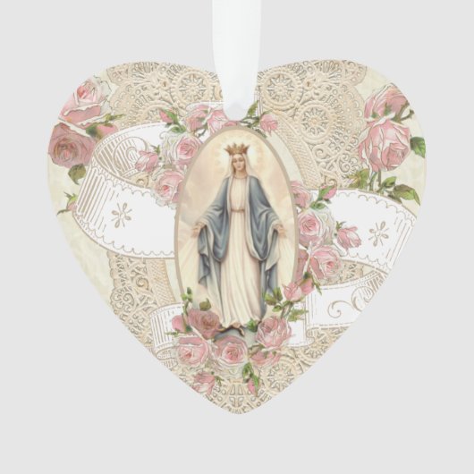 Maagd Mary Religieuze  Rozen Lace Ornament (voorkant)