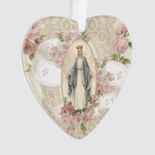 Maagd Mary Religieuze  Rozen Lace Ornament (voorkant)
