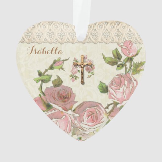 Maagd Mary Religieuze  Rozen Lace Ornament (achterkant)