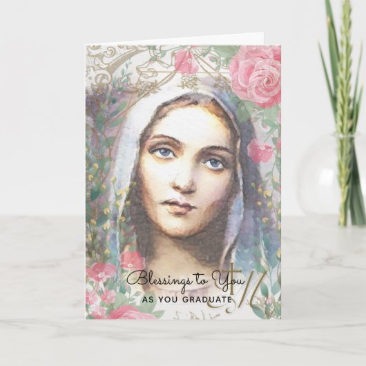 Maagd Mary Religious Floral Afstuderen  Kaart (Voorkant)