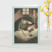 Maagd Mary troostende Kind in bed KRIJG GOED Kaart (Gele Bloem)