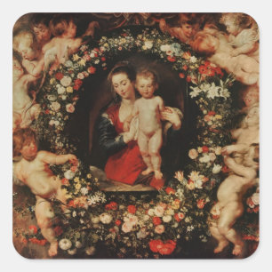 Maagd met een Garland of Flowers, c.1618-20 Vierkante Sticker