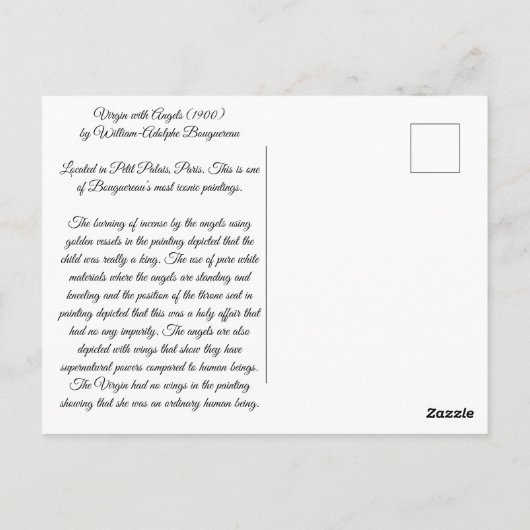 Maagd met Engelen Bouguereau Briefkaart (Achterkant)