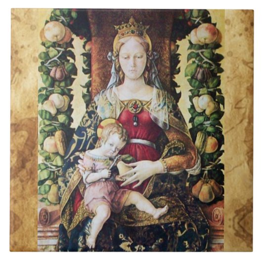 MAAGD MET KIND door Carlo Crivelli Parchment Tegeltje (Voorkant)