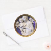 MAAGD MET KIND EN ENGELEN, Blauw Wit Kerstmis Ronde Sticker (Envelop)