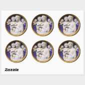 MAAGD MET KIND EN ENGELEN, Blauw Wit Kerstmis Ronde Sticker (Vel)