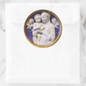 MAAGD MET KIND EN ENGELEN, Blauw Wit Kerstmis Ronde Sticker (Tas)
