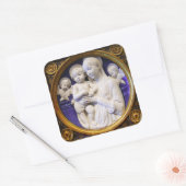 MAAGD MET KIND EN ENGELEN Blauw Wit Kerstmis Vierkante Sticker (Envelop)