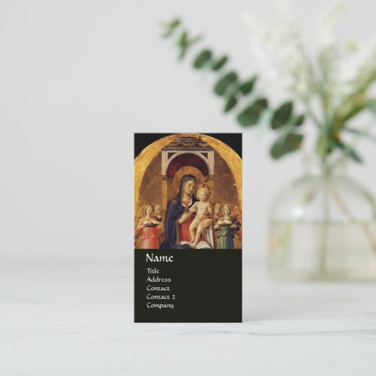 MAAGD MET KIND EN ENGELEN ,Goud Zwart Visitekaartje (Staand voorkant)