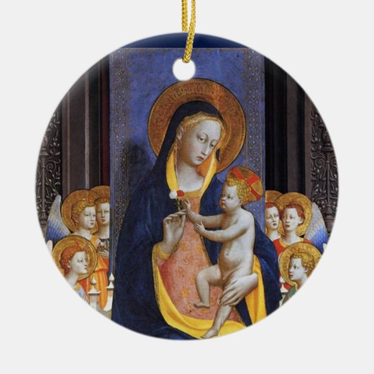 MAAGD MET KIND EN HEILIGEN ,Blauwe saffier Keramisch Ornament (Voorkant)