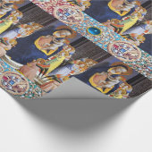 MAAGD MET KIND EN HEILIGEN ,RODE BLAUWE EDELSTENEN CADEAUPAPIER (Hoek)