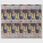 MAAGD MET KIND EN HEILIGEN ,RODE BLAUWE EDELSTENEN CADEAUPAPIER (Vlak)