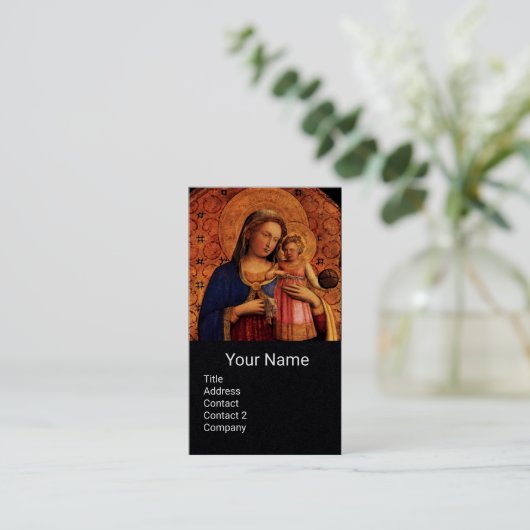 MAAGD MET KIND EN HEILIGEN, zwart papier Visitekaartje (Staand voorkant)