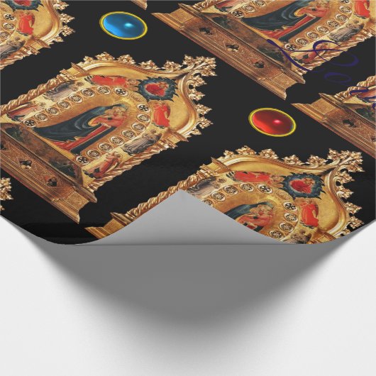 MAAGD MET KIND, ENGELEN, EDELSTENEN, GOUDEN HEILIG CADEAUPAPIER (Hoek)