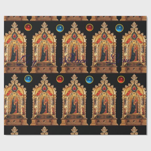 MAAGD MET KIND, ENGELEN, EDELSTENEN, GOUDEN HEILIG CADEAUPAPIER (Vlak)