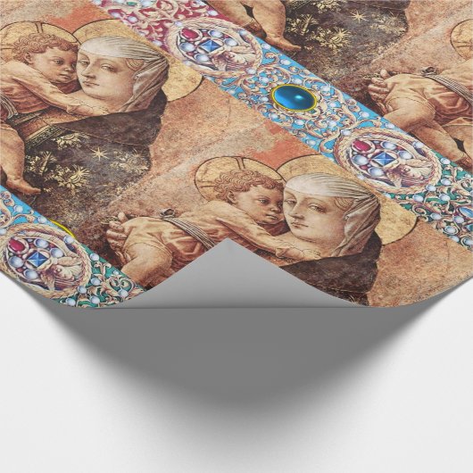 MAAGD MET KIND, RODE BLAUWE EDELSTENEN, WITTE PARE CADEAUPAPIER (Hoek)