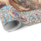 MAAGD MET KIND, RODE BLAUWE EDELSTENEN, WITTE PARE CADEAUPAPIER (Rol Hoek)