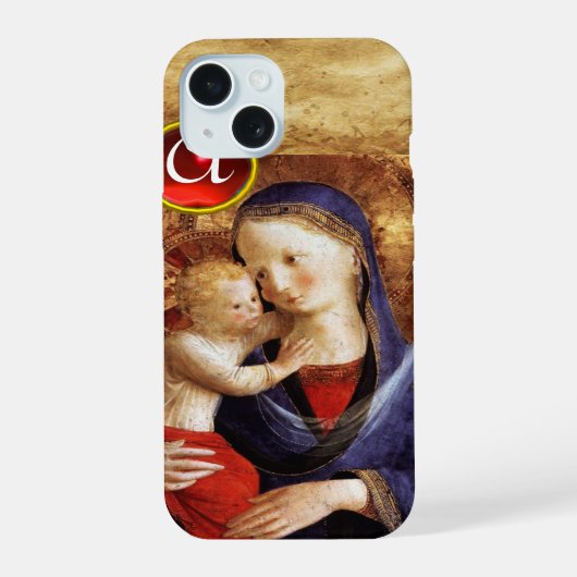 MAAGD MET KIND Rode Robijn Monogram iPhone 15 Hoesje (Achterkant)