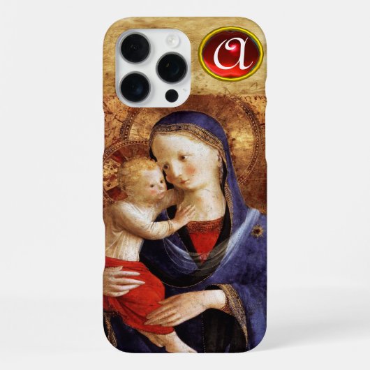 MAAGD MET KIND Rode Robijn Monogram iPhone Hoesje (Achterkant)