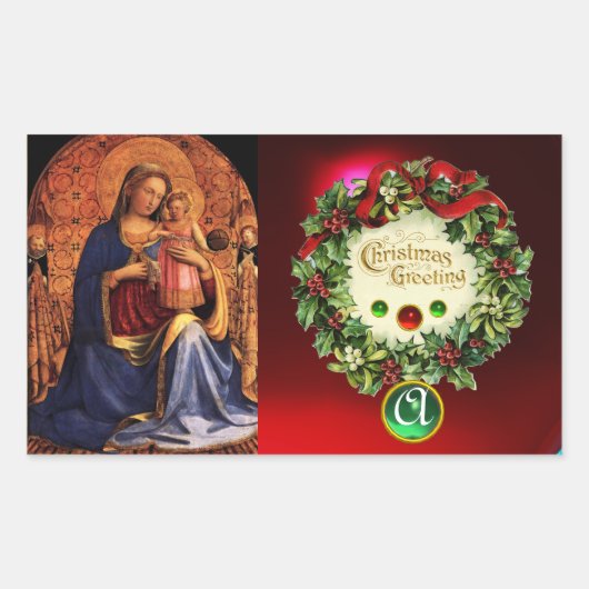 MAAGD MET KINDEREN EN HEILIGEN MONOGRAM Groene Sma Rechthoekige Sticker (Voorkant)