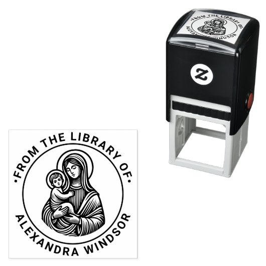 Maagd Moeder Maria Baby Jezus #2 Bibliotheek Boekn Zelfinktende Stempel (In situ)