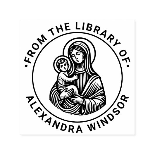 Maagd Moeder Maria Baby Jezus #2 Bibliotheek Boekn Zelfinktende Stempel (Design)