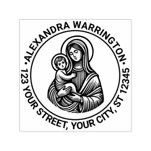 Maagd Moeder Maria Baby Jezus #2 Naam Terug Adres Zelfinktende Stempel