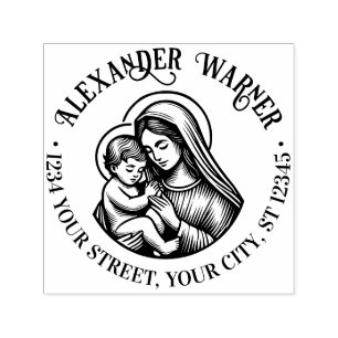 Maagd Moeder Maria Baby Jezus #3 Naam Terug Adres Zelfinktende Stempel