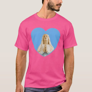 Maagd Moeder Maria Bidden Blauw Hart retro T-shirt