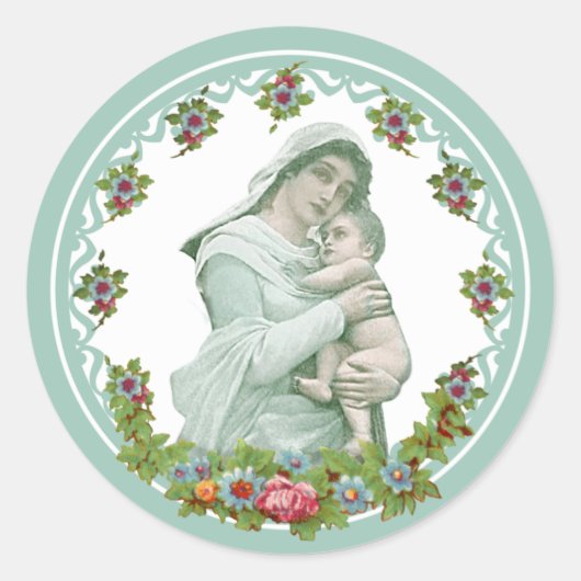 Maagd Moeder Maria en Jezus Religieus Katholiek Ronde Sticker (Voorkant)